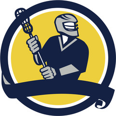 Lacrosse Player Ribbon Circle Retro
