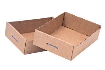 Recycled cardboard boxes separated on white background