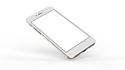 Gold smartphones with blank screen, isolated on white background. Template, mockup. - obrazy, fototapety, plakaty