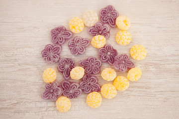 Yellow and purple candies