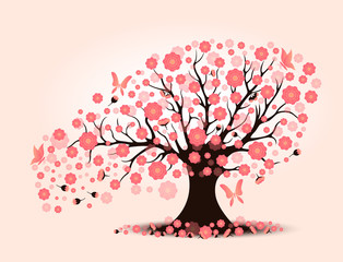 Plakat Decorative beautiful cherry blossom with background tree