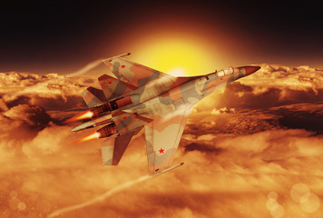 Modern Russian fighter plane SU-27 Illustration - obrazy, fototapety, plakaty