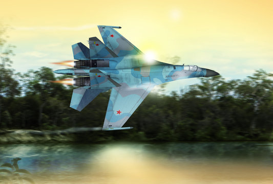 Modern Russian Fighter Plane SU-27 Illustration