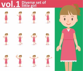 Diverse set of little girl on white background , EPS10 vector fo