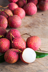 Lychee, Fresh lychee and peeled showing the red skin and white f