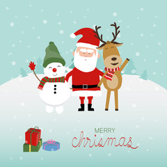Fototapeta na wymiar Merry christmas santa claus snow man and reindeer vector. illust