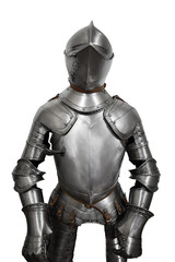 Old metal knight armour isolated on white background