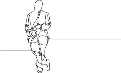 continuous line drawing of saxophone player standing