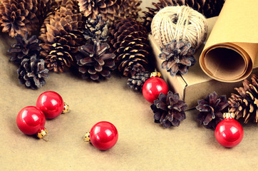 Natural materials for handcrafted Christmas decoration