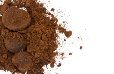 Closeup of coffee ground on white background,Healthy care and skin care concept