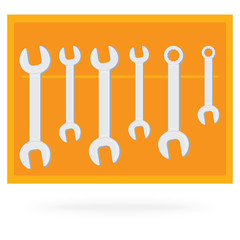 wrench collection tool isolated on orange magnetic tool board