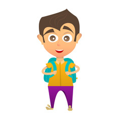 Little boy with a school backpack. Schoolboy. Flat style. Vector illustration.