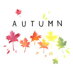Autumn. Lettering with motley leaves. Watercolor imitation.