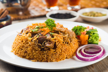 lamb madghout, popular arabic rice with meat during ramadan