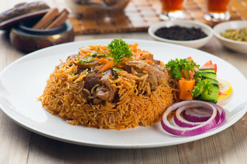 lamb madghout, popular arabic rice with meat during ramadan
