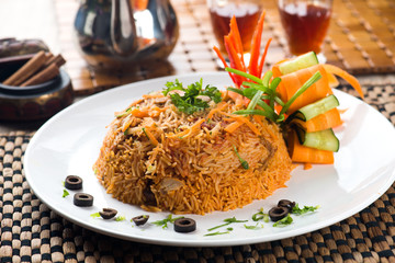 lamb madghout, popular arabic rice with meat during ramadan