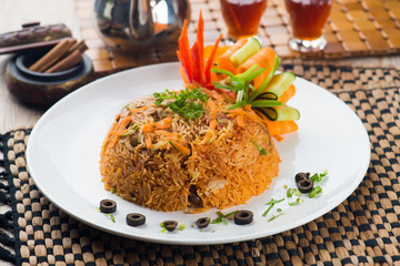 lamb madghout, popular arabic rice with meat during ramadan