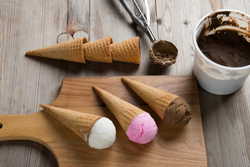 Fototapeta na wymiar various ice cream with preparation