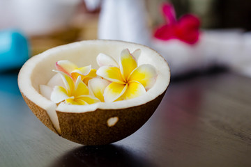 Obraz na płótnie Canvas coconut and Plumeria flower