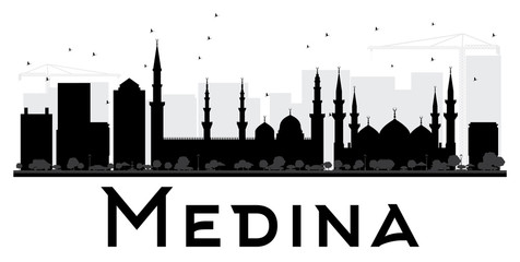 Medina City skyline black and white silhouette.