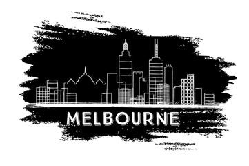 Obraz premium Melbourne Skyline Silhouette. Hand Drawn Sketch.