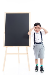 Cute Asian child with black board