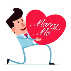 young man in a natty suit proposing for marriage