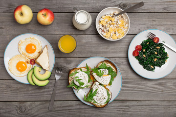 Helpful and tasty breakfast from different of dishes