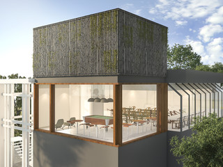 3d rendering bamboo wall building at noon