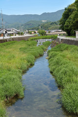 Fototapeta na wymiar The countryside of the river landscape. Gion River early summer of Saga Prefecture in Japan.