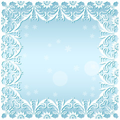 Fototapeta na wymiar carved frame frosty pattern with snowflakes