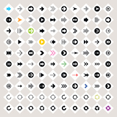Arrow sign icon set on rhomb shapes