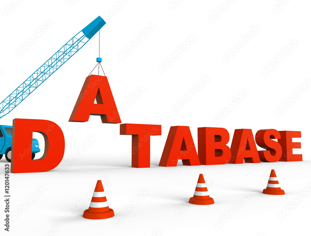 Poster build database represents databases storage 3d rendering