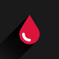 Red color drop icon with black long shadow