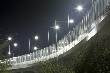 night overpass with led lights of the Banska Bystrica Slovakia - obrazy, fototapety, plakaty