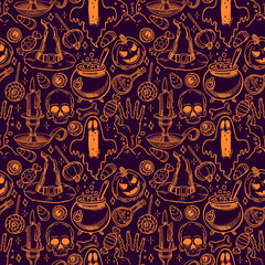 seamless sketch Halloween pattern - 2 - 120147684