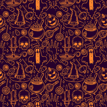 seamless sketch Halloween pattern - 2