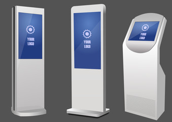 Set or Promotional Interactive Information Kiosk Terminal Stand Touch Screen Display. Mock Up Template.