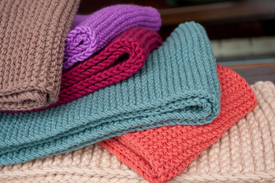 Colorful knitted scarves