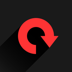 Flat red arrow icon, refresh, reset, repeat sign