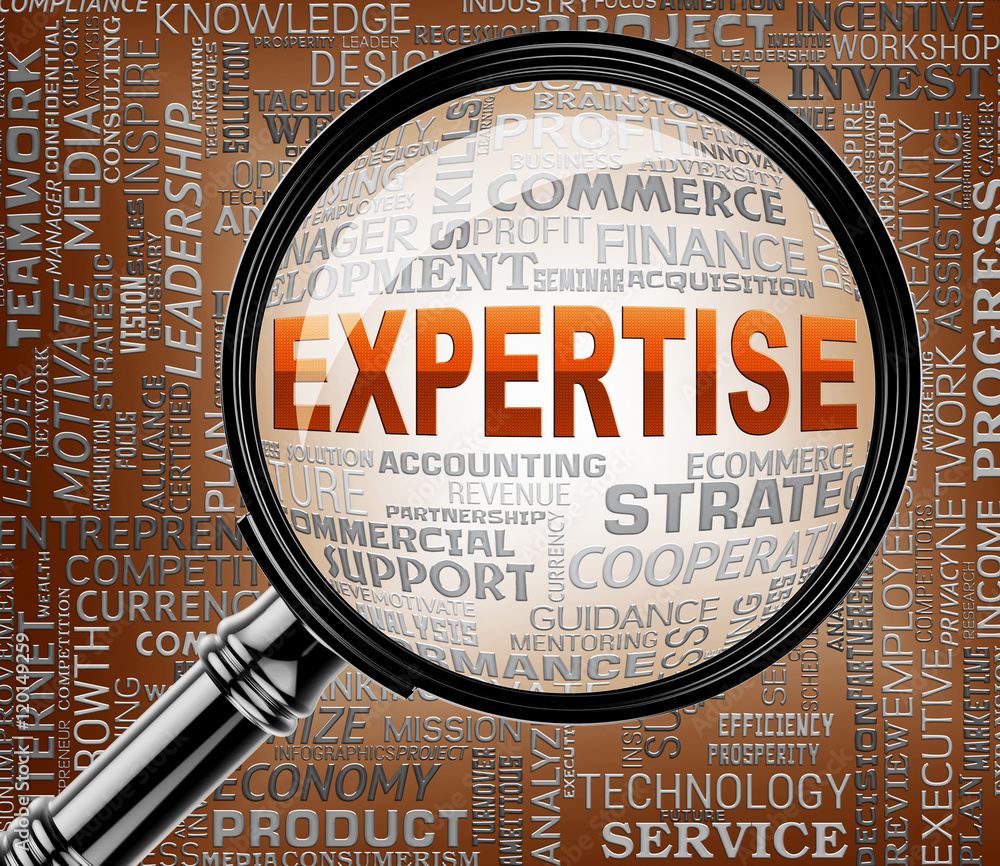 Poster expertise magnifier indicates skill capabilities 3d rendering