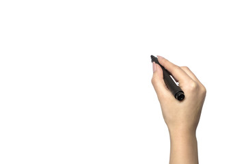  Beautiful female hand holding black marker pen