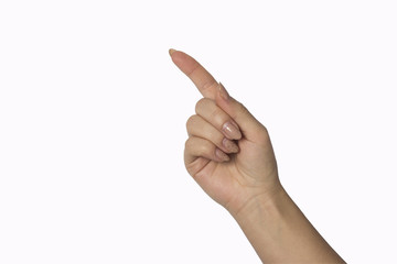 Closeup shot of a woman hand isolated on white background.