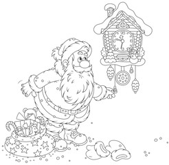 Santa winding up his cuckoo-clock
