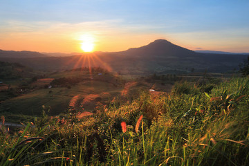 The beautiful of the natural environment during sunrise and sunset at (Khao Takhian Ngo View Point ) ,Khao Kho District ,Phetchabun Province in Thailand