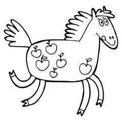 hand-drawn illustration with horse in a village.