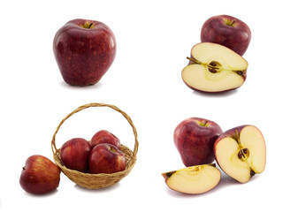 Fresh red apple fruits of collection of isolated