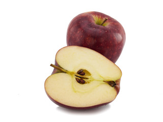 Red apple fruit cutting half of isolated