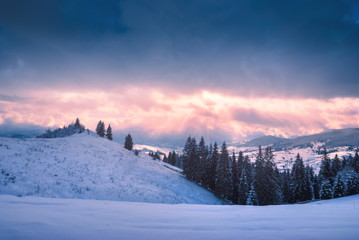 Bright colorful winter sunset