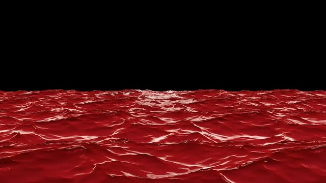 Alpha transparent background 3d Animation red sea wave and ripple moving movement in 4k ultra hd